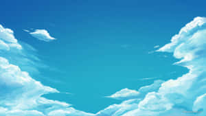 動漫風格的天空，在明亮的藍色背景上有蓬鬆的白雲。 — 藍天 壁紙