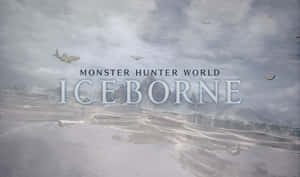 Monster Hunter World Iceborne標題畫面，背景為雪覆蓋的山地地形與飛行生物。 — 電玩遊戲 GIF 壁紙