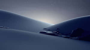 星空下的雪沙丘，散落岩石。 — 灰色 壁紙