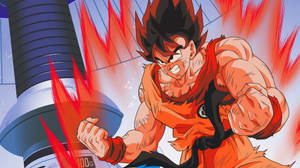 動漫角色悟空以超級賽亞人形態發射紅色能量爆炸。 — 界王拳 壁紙