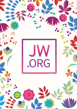 彩色花卉邊框圍繞著白色背景上的粉紅色邊框 JW.ORG 標誌。 — 標誌 壁紙