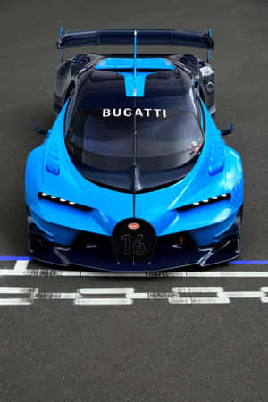 一輛藍色布加迪賽車，編號16，在賽道格子上。 — 小米平板 8 Pro 壁紙