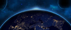 從太空看到的地球，城市燈光在星空夜空下閃耀。 — 3440x1440 壁紙