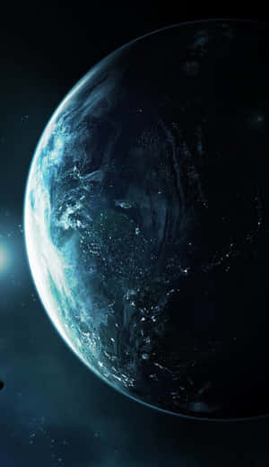 從太空看到的地球，在星空下閃爍的城市燈光和旋轉的海洋。 — 華為Pura X View 壁紙