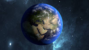 從太空看到的地球，背景可見大陸、海洋和星星。