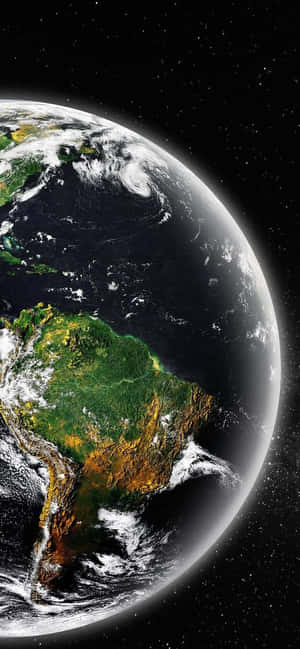 從太空看到的地球，以南美洲為焦點，背景有星星。 — 白色 iPhone 壁紙
