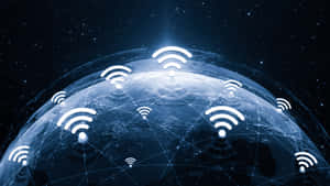 帶有發光WiFi符號的地球，代表太空中的全球數位連接。 — 地球 壁紙
