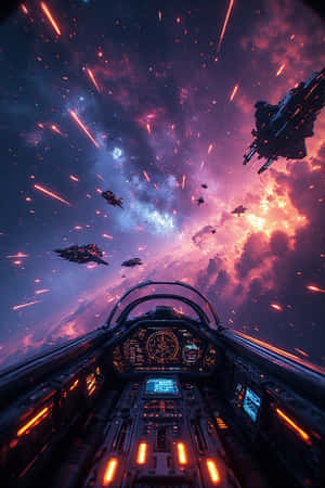 太空船駕駛艙視角，穿越色彩繽紛的宇宙星雲，伴有發光的星星。 — iPhone 4 壁紙