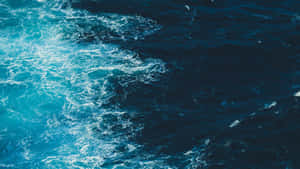 泡沫般的海浪從船尾流在深藍色海水中留下痕跡。 — 海景 壁紙