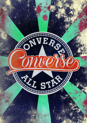 Converse All Star 標誌，帶有磨損的復古設計和色彩繽紛的放射狀背景。 — Converse 標誌 壁紙