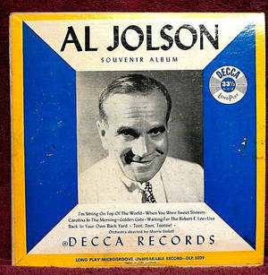 復古 Decca Records 專輯封面，附有阿爾·喬爾森的肖像和歌曲列表。 — 好萊塢 壁紙