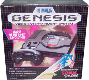 帶有音速小子角色的 Sega Genesis 電子遊戲主機盒。