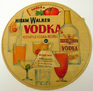 復古Hiram Walker伏特加廣告，附有雞尾酒配方和瓶子插圖。 — 攝影 壁紙