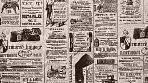 復古報紙頁面，密集的19世紀廣告和插圖。 — Old Paper 壁紙