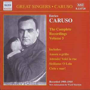 Enrico Caruso完整錄音第五卷專輯封面，棕褐色肖像和紅色背景。 — 專輯封面 壁紙