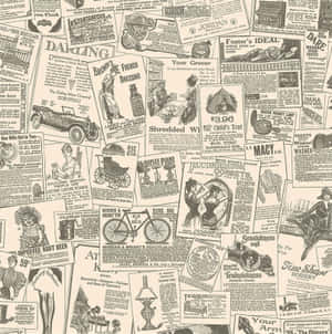20世紀初的復古報紙廣告拼貼畫，包含產品和廣告。 — Old Paper 壁紙