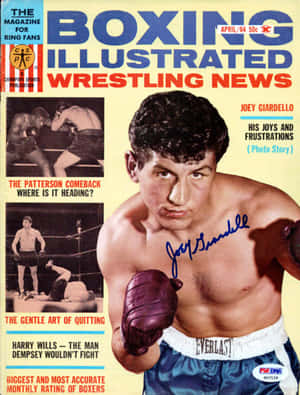 復古 Boxing Illustrated 雜誌封面， featuring 拳擊手 Joey Giardello 和比賽照片。 — 拳擊 壁紙