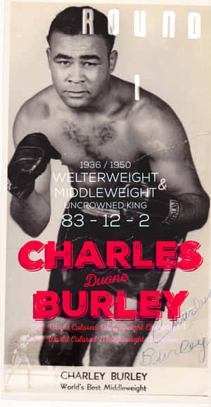 復古拳擊海報，展示 Charles Duane Burley 及其統計數據和簽名。 — 運動 壁紙