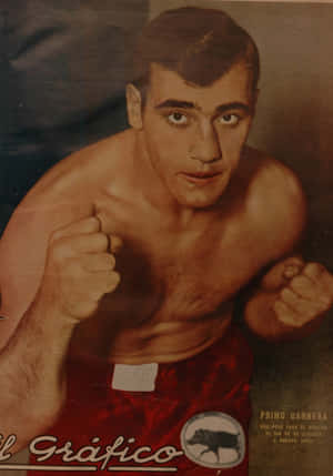 復古拳擊海報，Primo Carnera身穿紅色短褲，舉起拳頭。 — 義大利 GIF 壁紙