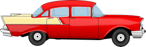 復古紅白經典汽車插畫