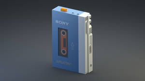 藍色Sony Walkman便攜式卡式錄音機，帶橙色按鈕和可見的磁帶槽。 — Sony 壁紙