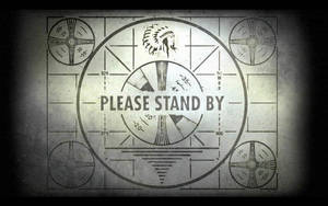 雷達螢幕，帶有「PLEASE STAND BY」和美洲原住民頭飾圖示。 — 復古 壁紙