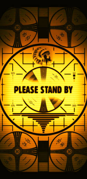 復古電影投影機螢幕，帶有美洲原住民酋長和「PLEASE STAND BY」文字。