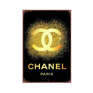 復古 Chanel Paris 金屬標誌，金色亮片和標誌。 — Off white 標誌 壁紙
