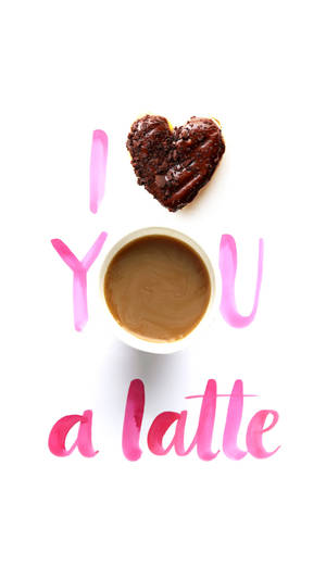 心形甜甜圈和咖啡杯以粉紅色拼出「I love you a latte」。 — Dunkin Donuts 壁紙