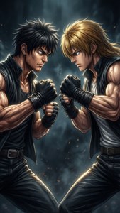 兩名動漫戰士在黑暗暴風雨的環境中握緊拳頭對峙。 — 東京卍复仇者 壁紙
