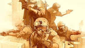 穿著戰鬥裝備的士兵在廢墟城市中持槍前進。 — 電玩遊戲 GIF 壁紙