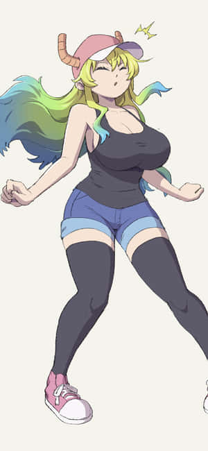 戴著角帽、彩虹頭髮的動漫女孩穿著休閒服裝奔跑。 — 櫻島麻衣 壁紙
