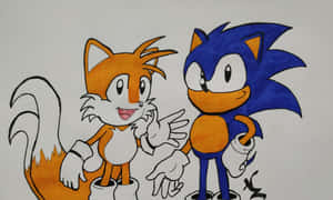 Sonic和Tails以手繪風格微笑並一起擺姿勢。 — 索尼克 壁紙