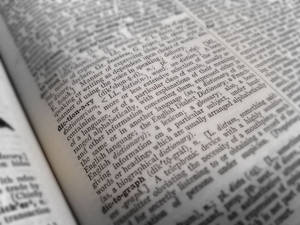 字典頁面的特寫，dictionary 這個字以粗體顯示，附近有筆尖。 — 字典 壁紙
