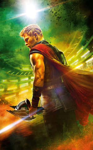 身穿盔甲的托爾在宇宙能量爆炸中手持錘子 — Galaxy Tab S9 壁紙