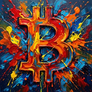 鮮豔的油漆飛濺在深色畫布上形成比特幣符號。 — 比特幣 GIF 壁紙