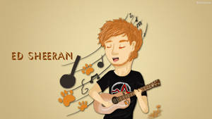Ed Sheeran 彈吉他，周圍有音符和腳印。 — 紅景天 壁紙