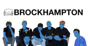 以藍色皮膚和黃色星星繪製的Brockhampton樂團成員插圖。 — 美學音樂 壁紙