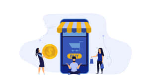 人們使用智慧型手機商店門面和金錢線上購物。 — 手機 壁紙