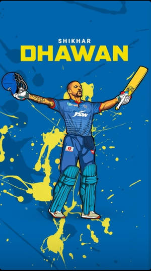 板球運動員 Shikhar Dhawan 手持球棒和頭盔慶祝勝利。 — 德里 壁紙