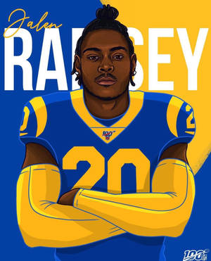 美式足球員 Jalen Ramsey 身穿公羊隊球衣，雙臂交叉。 — 4:5 壁紙