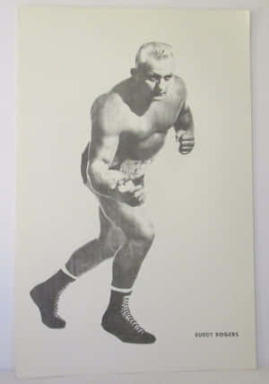摔角手 Buddy Rogers 戰鬥姿勢的復古黑白肖像。 — 摔角 壁紙