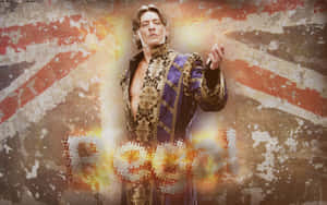 Chris Jericho 身穿皇室服裝，帶有熾熱發光的文字，背景是破舊的英國國旗。 — 運動 壁紙