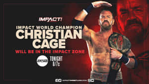 摔角手 Christian Cage 在 Impact Wrestling 宣傳海報中手持冠軍腰帶。 — 動態圖 壁紙