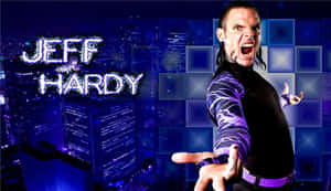 摔角手 Jeff Hardy 在霓虹燈照亮的城市天際線前擺出動態姿勢。 — 運動 壁紙