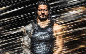 Roman Reigns 身穿摔角裝備，身後有發光的條紋。 — 羅曼·雷恩斯 壁紙
