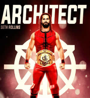 摔角手 Seth Rollins 身穿紅色裝備，手持冠軍腰帶，背景帶有發光的星爆設計。 — 史蒂芬·亞當斯 壁紙