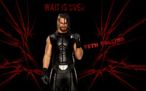 摔角手 Seth Rollins 身穿黑色皮革裝備，背後有紅色閃電和文字。 — 摔角 壁紙