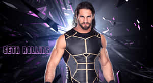 摔角手 Seth Rollins 身穿黑色和金色服裝，背景是破碎的紫色。 — WWE GIF 壁紙