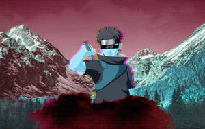 擁有藍色皮膚和頭帶的動漫戰士，手持劍面對雪山。 — 鹿丸 壁紙